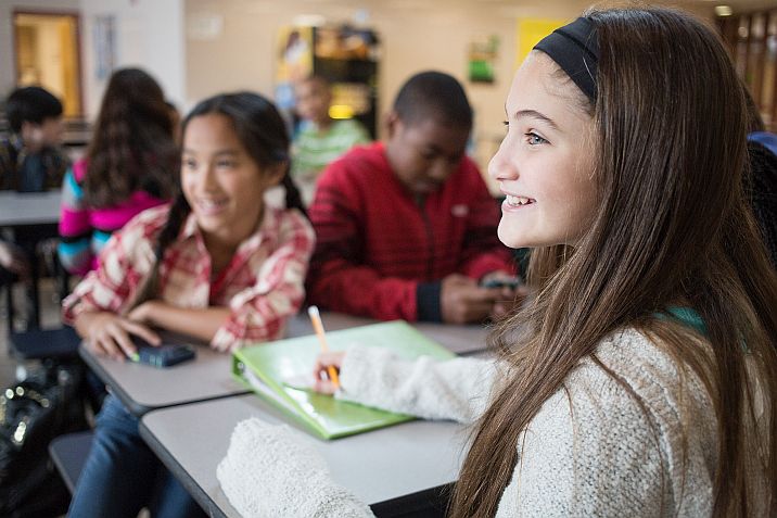 school students at table
